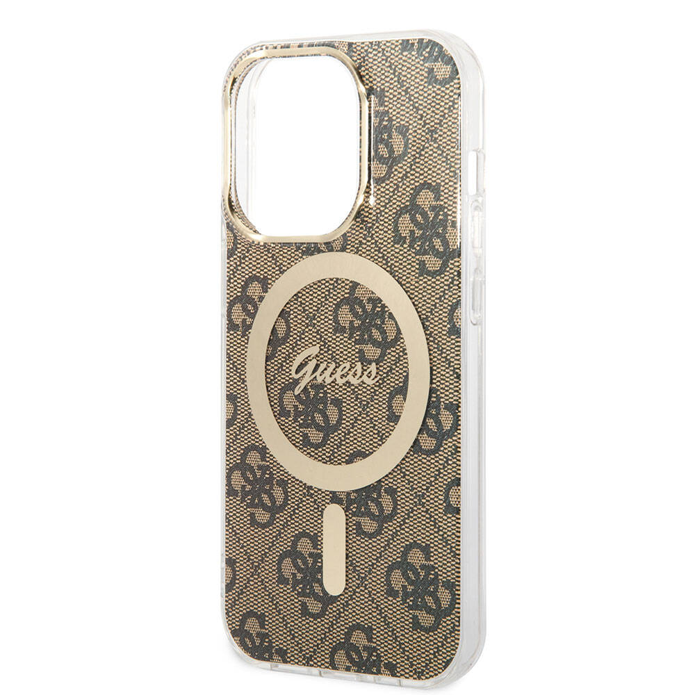 iPhone 14 Pro Max Kılıf Guess Orjinal Lisanslı M-safe Şarj Özellikli Yazı Logolu 4G Desenli Kılıf