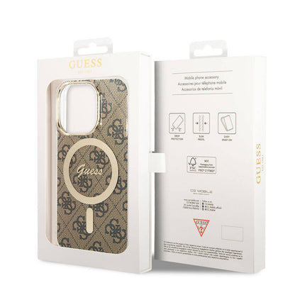 iPhone 14 Pro Max Kılıf Guess Orjinal Lisanslı M-safe Şarj Özellikli Yazı Logolu 4G Desenli Kılıf