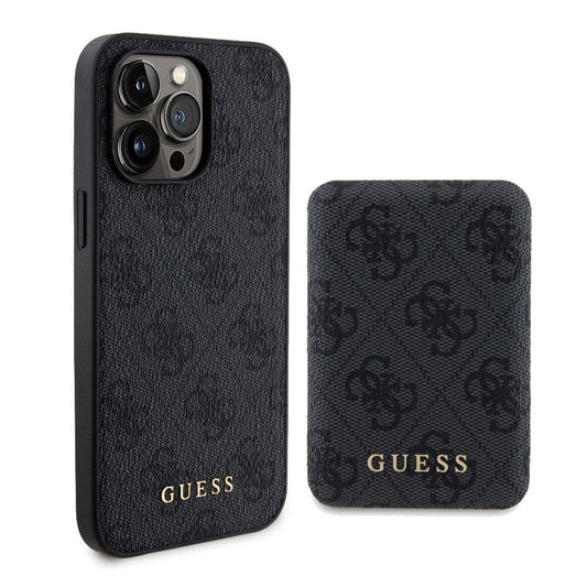 iPhone 14 Pro Max Kılıf Guess Orjinal Lisanslı M-safe Şarj Özellikli Yazı Logolu 4G Desenli Kılıf + Powerbank 5000mAh 2in1 Set