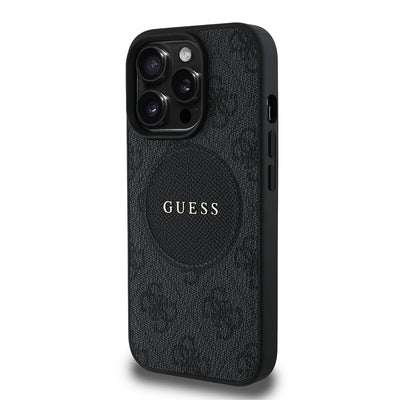 Apple iPhone 14 Pro Max Kılıf Guess Orjinal Lisanslı M-safe Şarj Özellikli Yazı Logolu Circle Classic Kapak Pembe