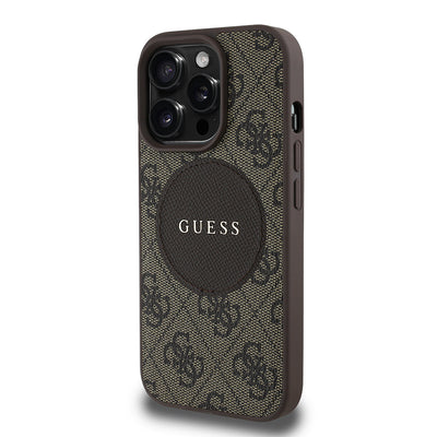 Apple iPhone 14 Pro Max Kılıf Guess Orjinal Lisanslı M-safe Şarj Özellikli Yazı Logolu Circle Classic Kapak Pembe