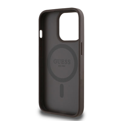 Apple iPhone 14 Pro Max Kılıf Guess Orjinal Lisanslı M-safe Şarj Özellikli Yazı Logolu Circle Classic Kapak Pembe
