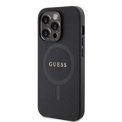 iPhone 14 Pro Max Kılıf Guess Orjinal Lisanslı M-safe Şarj Özellikli Yazı Logolu Saffiano Kılıf