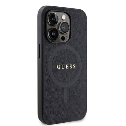 iPhone 14 Pro Max Kılıf Guess Orjinal Lisanslı M-safe Şarj Özellikli Yazı Logolu Saffiano Kılıf