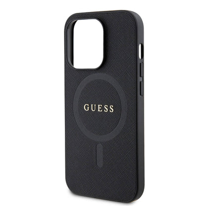 iPhone 14 Pro Max Kılıf Guess Orjinal Lisanslı M-safe Şarj Özellikli Yazı Logolu Saffiano Kılıf