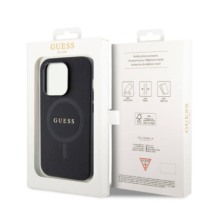 iPhone 14 Pro Max Kılıf Guess Orjinal Lisanslı M-safe Şarj Özellikli Yazı Logolu Saffiano Kılıf