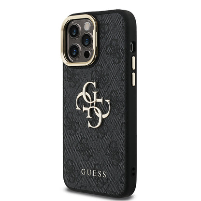 iPhone 14 Pro Max Kılıf Guess Orjinal Lisanslı PU Deri 4G Desenli Metal Büyük 4G ve Yazı Logolu Kamera Standlı Kılıf