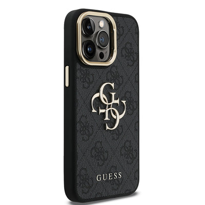 Apple iPhone 14 Pro Max Kılıf Guess Orjinal Lisanslı PU Deri 4G Desenli Metal Büyük 4G ve Yazı Logolu Kamera Standlı Kapak Pembe