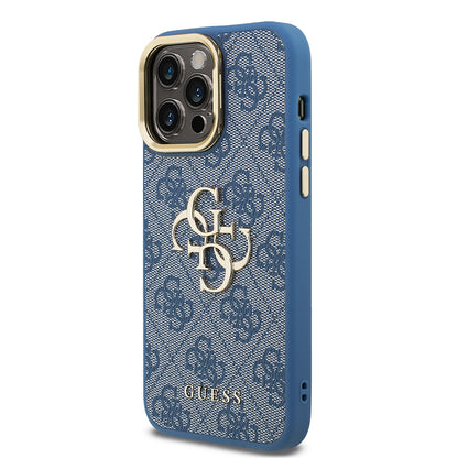 iPhone 14 Pro Max Kılıf Guess Orjinal Lisanslı PU Deri 4G Desenli Metal Büyük 4G ve Yazı Logolu Kamera Standlı Kılıf