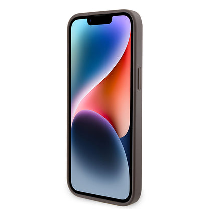 iPhone 14 Pro Max Kılıf Guess Orjinal Lisanslı PU Deri Taşlı Metal Üçgen Logolu Çapraz Vücut Askılı 4G Desenli Kılıf