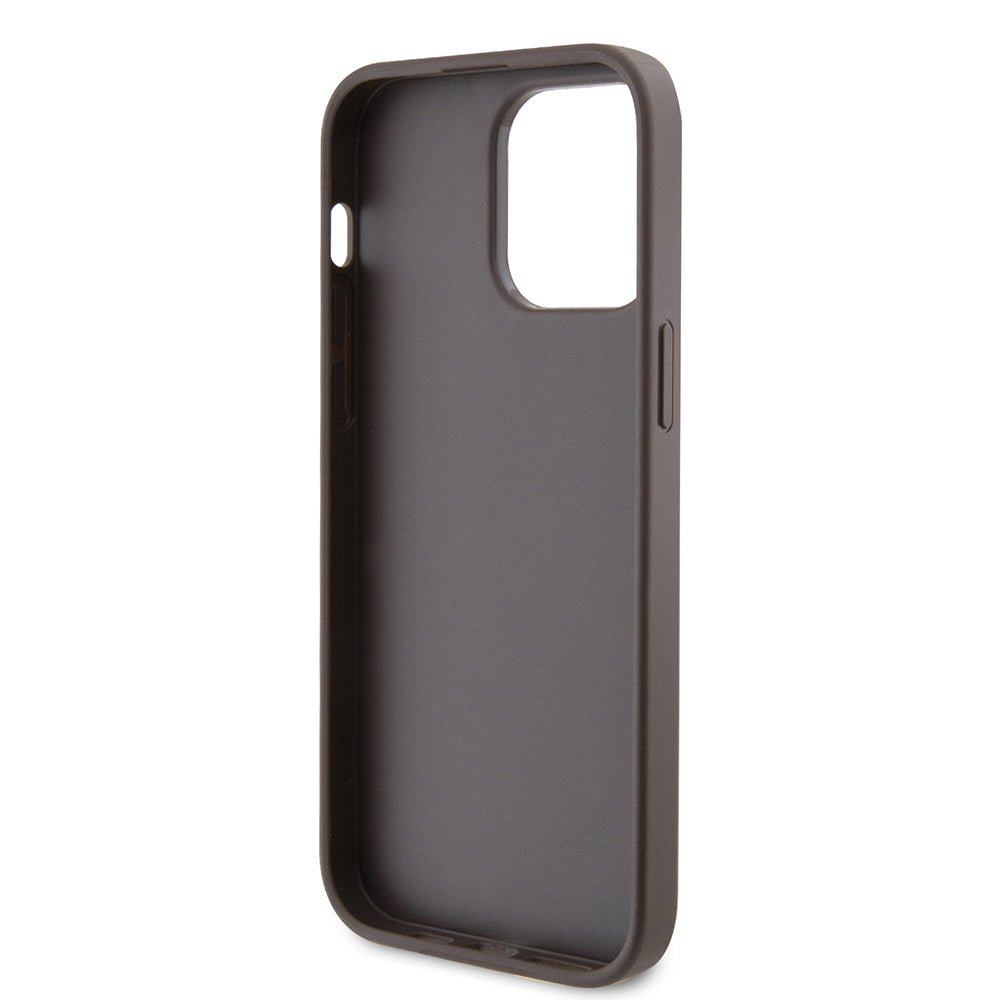 iPhone 14 Pro Max Kılıf Guess Orjinal Lisanslı PU Deri Taşlı Metal Üçgen Logolu Çapraz Vücut Askılı 4G Desenli Kılıf