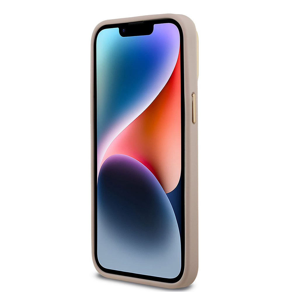 iPhone 14 Pro Max Kılıf Guess Orjinal Lisanslı PU Deri Taşlı Üçgen Logo 4G Desenli Kamera Standlı Kılıf