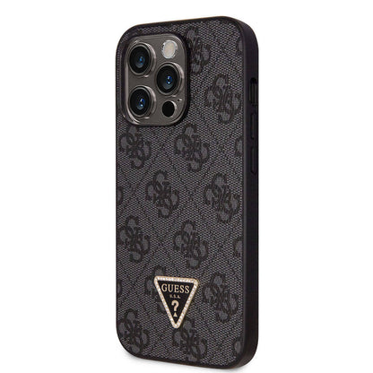 iPhone 14 Pro Max Kılıf Guess Orjinal Lisanslı PU Deri Taşlı Üçgen Logo 4G Desenli Kılıf