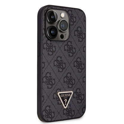iPhone 14 Pro Max Kılıf Guess Orjinal Lisanslı PU Deri Taşlı Üçgen Logo 4G Desenli Kılıf
