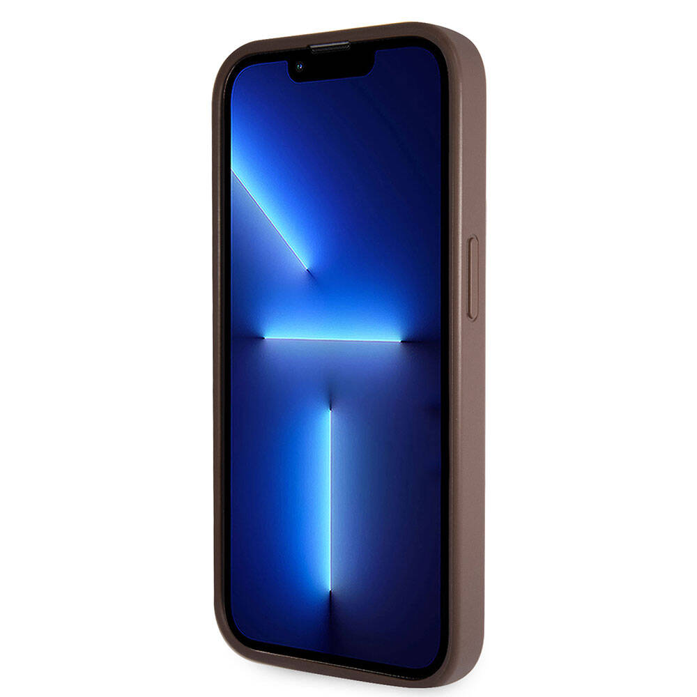 iPhone 14 Pro Max Kılıf Guess Orjinal Lisanslı PU Deri Taşlı Üçgen Logo 4G Desenli Kılıf