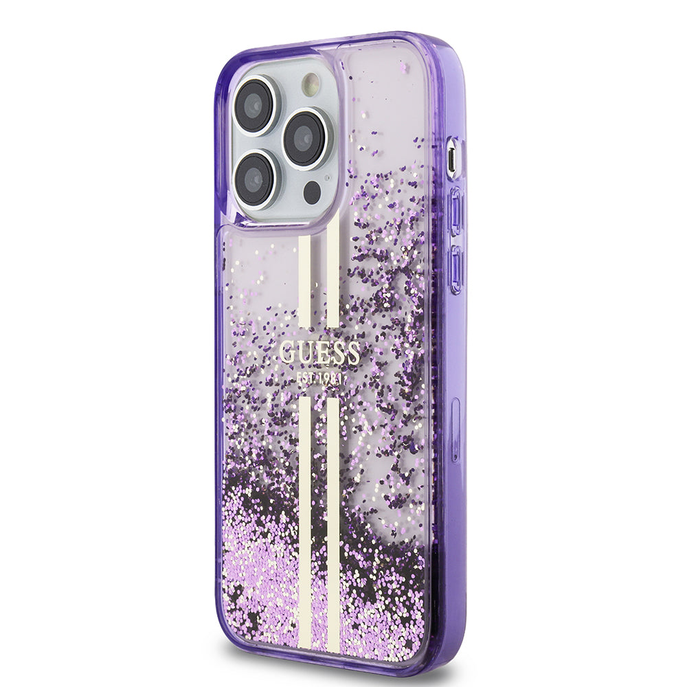 iPhone 14 Pro Max Kılıf Guess Orjinal Lisanslı Transparan Sıvılı Simli Altın Çizgili Kılıf