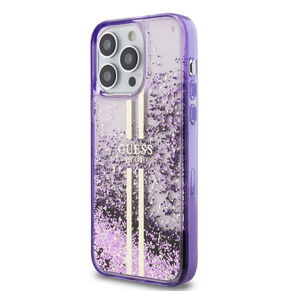 iPhone 14 Pro Max Kılıf Guess Orjinal Lisanslı Transparan Sıvılı Simli Altın Çizgili Kılıf