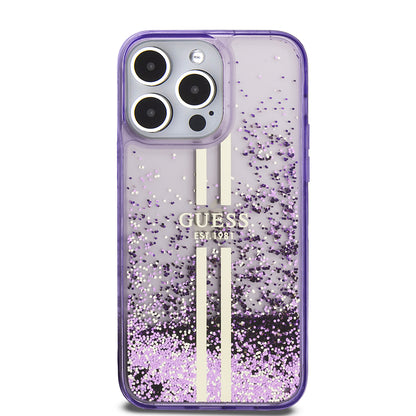 iPhone 14 Pro Max Kılıf Guess Orjinal Lisanslı Transparan Sıvılı Simli Altın Çizgili Kılıf