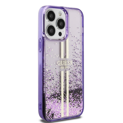 iPhone 14 Pro Max Kılıf Guess Orjinal Lisanslı Transparan Sıvılı Simli Altın Çizgili Kılıf