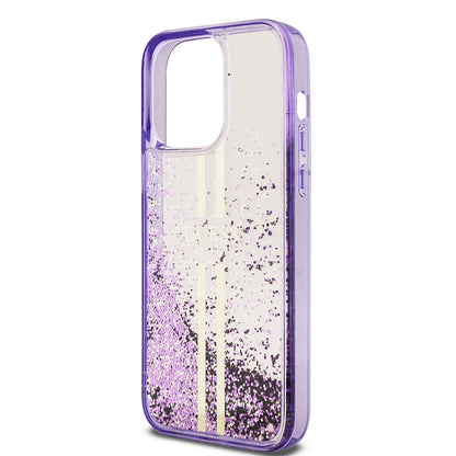 iPhone 14 Pro Max Kılıf Guess Orjinal Lisanslı Transparan Sıvılı Simli Altın Çizgili Kılıf