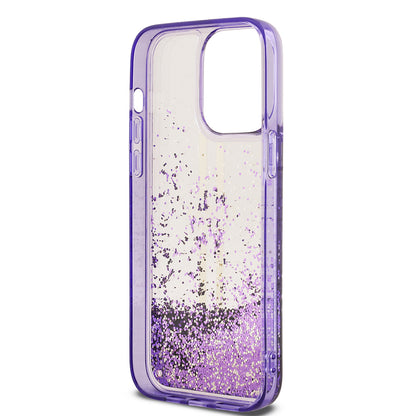 iPhone 14 Pro Max Kılıf Guess Orjinal Lisanslı Transparan Sıvılı Simli Altın Çizgili Kılıf