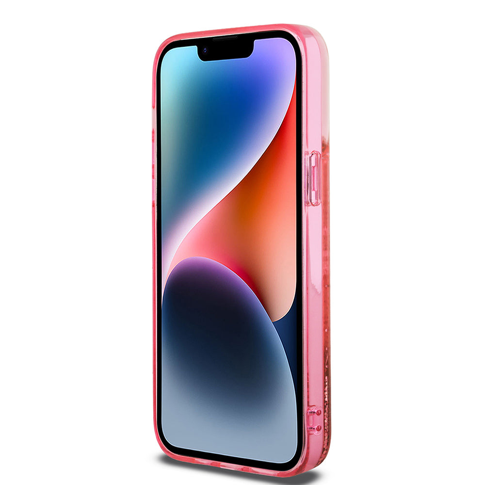 iPhone 14 Pro Max Kılıf Guess Orjinal Lisanslı Transparan Sıvılı Simli Altın Çizgili Kılıf