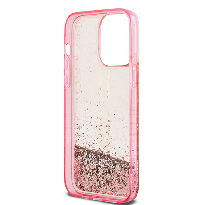 iPhone 14 Pro Max Kılıf Guess Orjinal Lisanslı Transparan Sıvılı Simli Altın Çizgili Kılıf