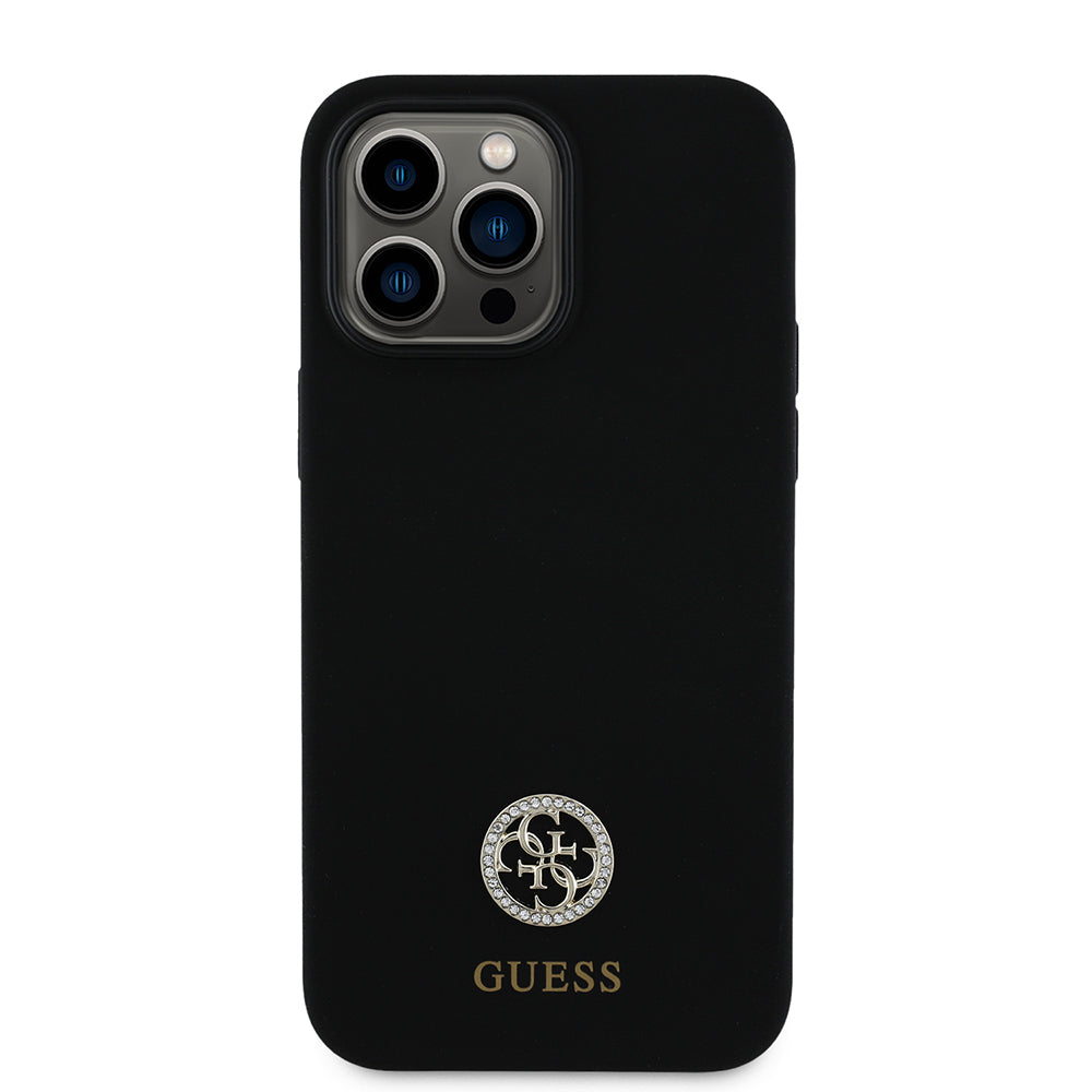 iPhone 14 Pro Max Kılıf Guess Orjinal Lisanslı Yazı ve Taşlı 4G Logolu Silikon Kılıf
