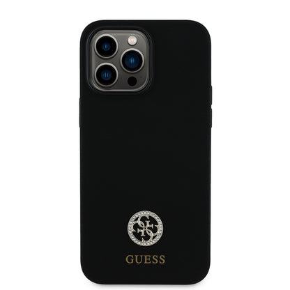 iPhone 14 Pro Max Kılıf Guess Orjinal Lisanslı Yazı ve Taşlı 4G Logolu Silikon Kılıf