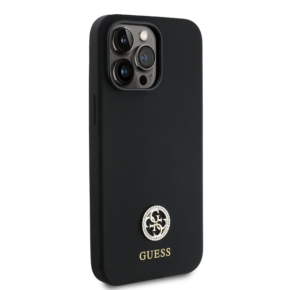 iPhone 14 Pro Max Kılıf Guess Orjinal Lisanslı Yazı ve Taşlı 4G Logolu Silikon Kılıf