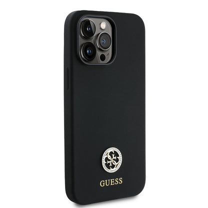 iPhone 14 Pro Max Kılıf Guess Orjinal Lisanslı Yazı ve Taşlı 4G Logolu Silikon Kılıf