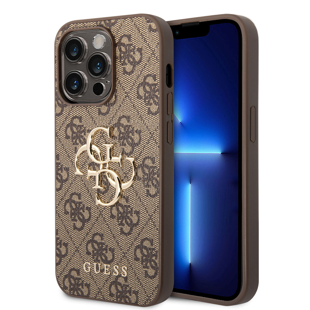 Apple iPhone 14 Pro Max Kılıf GUESS PU Deri Büyük Metal Logo Dizaynlı Kapak Pembe