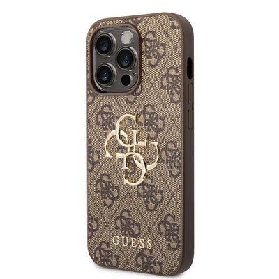 Apple iPhone 14 Pro Max Kılıf GUESS PU Deri Büyük Metal Logo Dizaynlı Kapak Pembe
