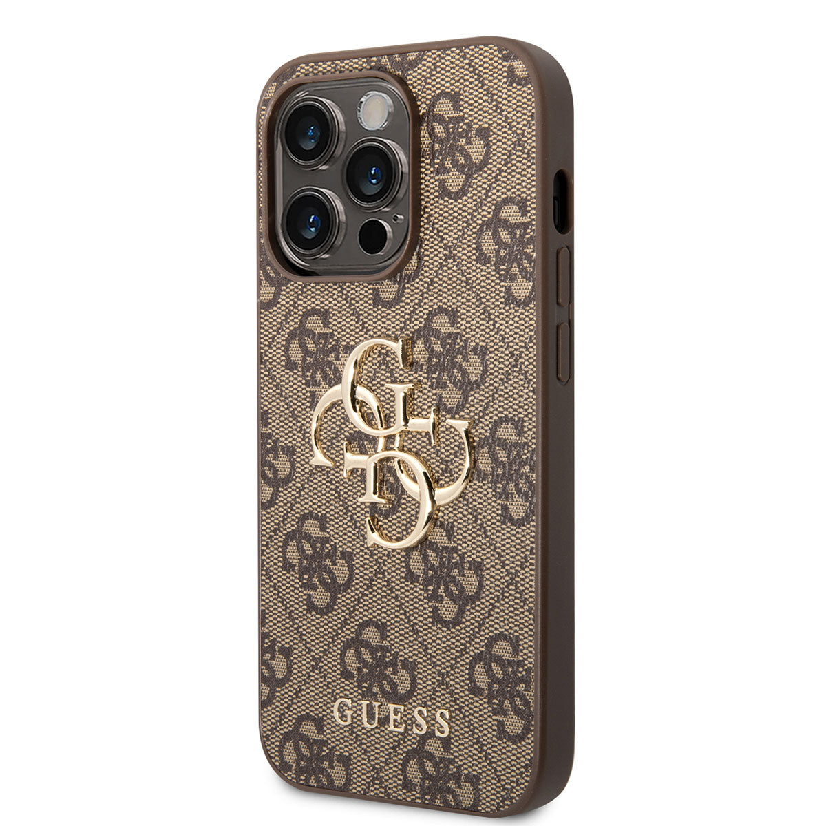 Apple iPhone 14 Pro Max Kılıf GUESS PU Deri Büyük Metal Logo Dizaynlı Kapak Gri