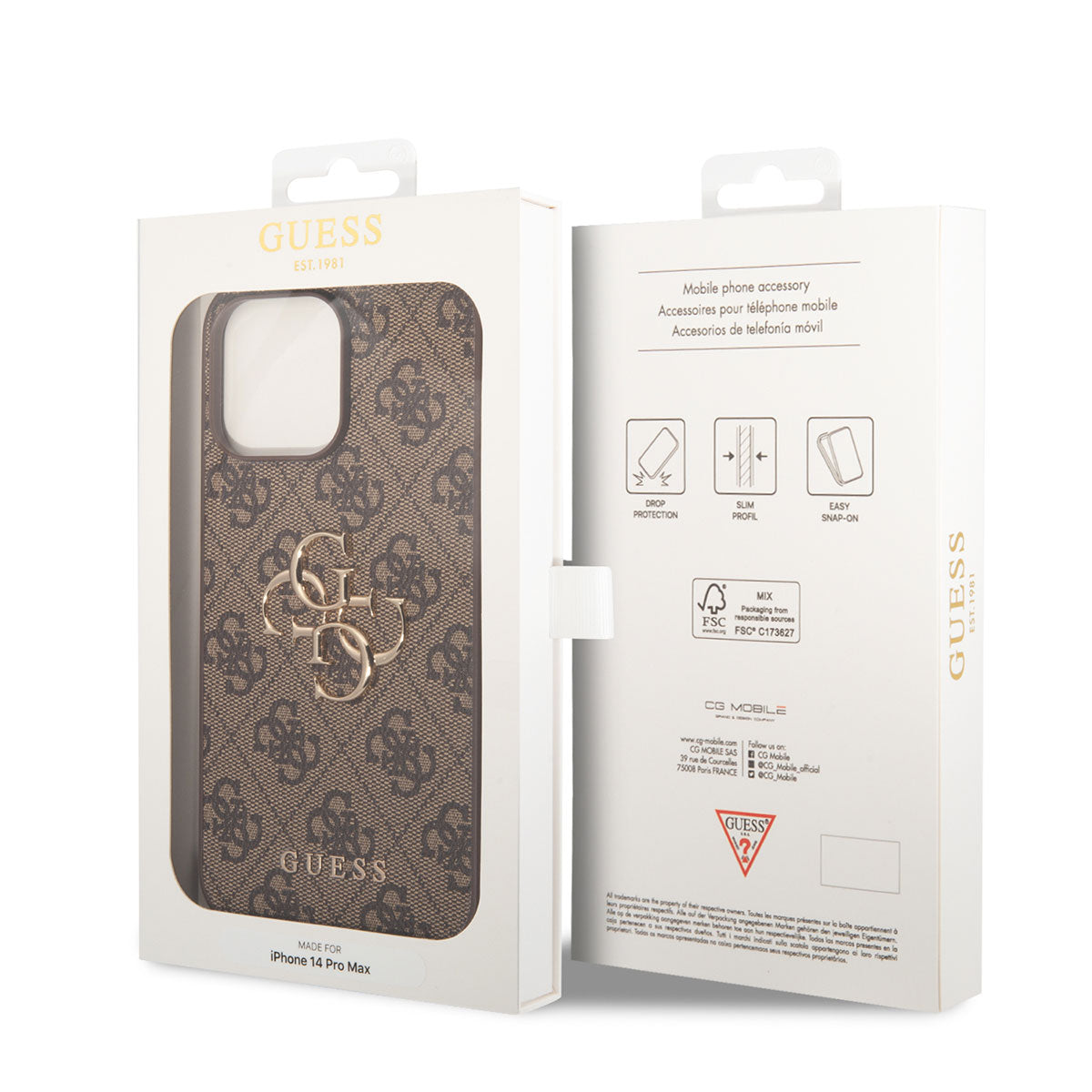 Apple iPhone 14 Pro Max Kılıf GUESS PU Deri Büyük Metal Logo Dizaynlı Kapak Pembe