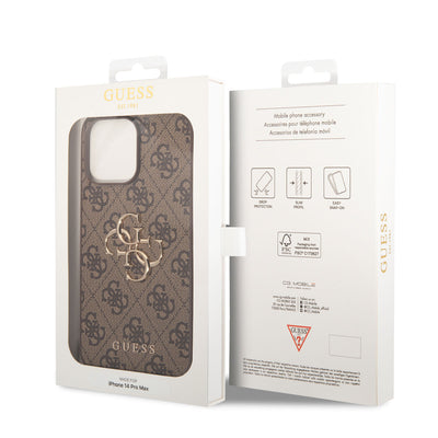Apple iPhone 14 Pro Max Kılıf GUESS PU Deri Büyük Metal Logo Dizaynlı Kapak Pembe