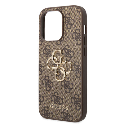 Apple iPhone 14 Pro Max Kılıf GUESS PU Deri Büyük Metal Logo Dizaynlı Kapak Gri