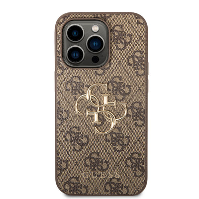 Apple iPhone 14 Pro Max Kılıf GUESS PU Deri Büyük Metal Logo Dizaynlı Kapak Pembe