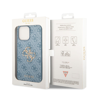 Apple iPhone 14 Pro Max Kılıf GUESS PU Deri Büyük Metal Logo Dizaynlı Kapak Pembe