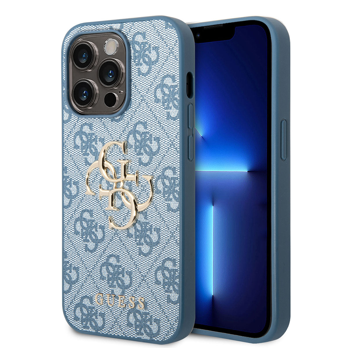 Apple iPhone 14 Pro Max Kılıf GUESS PU Deri Büyük Metal Logo Dizaynlı Kapak Pembe