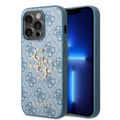 Apple iPhone 14 Pro Max Kılıf GUESS PU Deri Büyük Metal Logo Dizaynlı Kapak Pembe