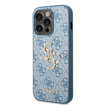 Apple iPhone 14 Pro Max Kılıf GUESS PU Deri Büyük Metal Logo Dizaynlı Kapak Pembe