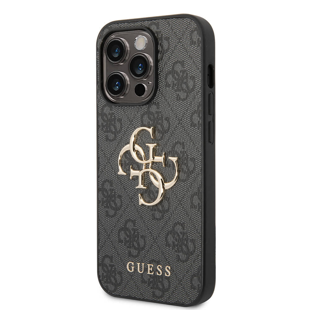 Apple iPhone 14 Pro Max Kılıf GUESS PU Deri Büyük Metal Logo Dizaynlı Kapak Gri