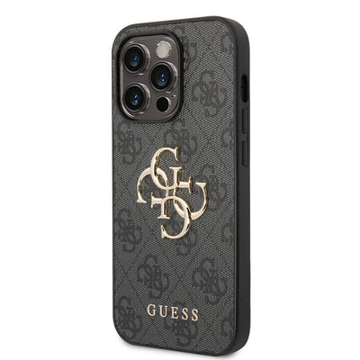 Apple iPhone 14 Pro Max Kılıf GUESS PU Deri Büyük Metal Logo Dizaynlı Kapak Pembe