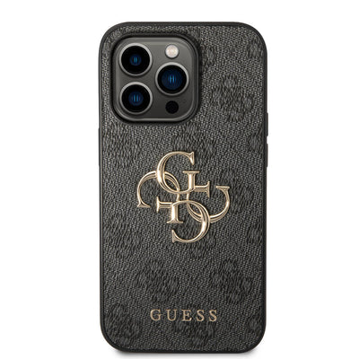Apple iPhone 14 Pro Max Kılıf GUESS PU Deri Büyük Metal Logo Dizaynlı Kapak Pembe