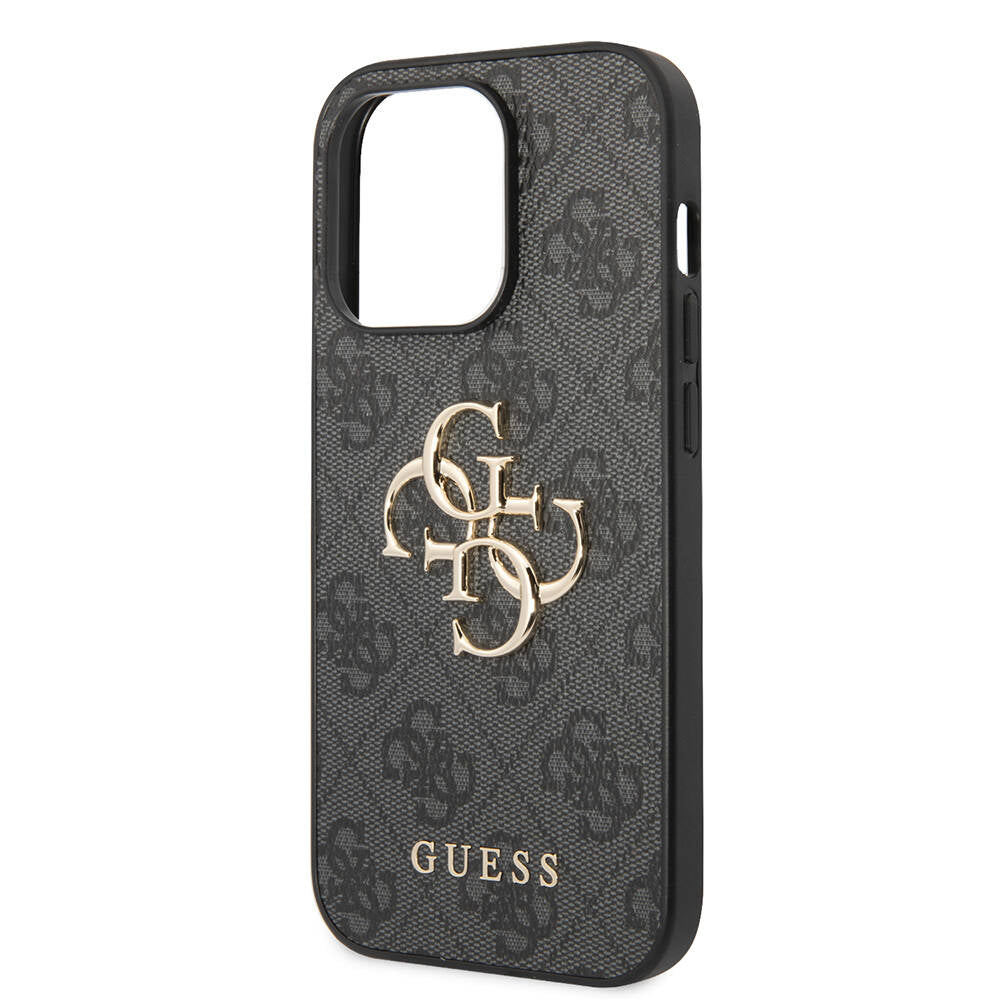 Apple iPhone 14 Pro Max Kılıf GUESS PU Deri Büyük Metal Logo Dizaynlı Kapak Gri