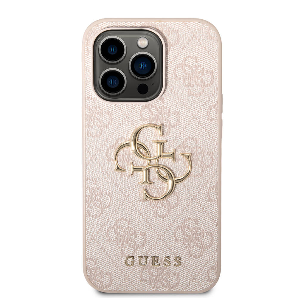 Apple iPhone 14 Pro Max Kılıf GUESS PU Deri Büyük Metal Logo Dizaynlı Kapak Gri