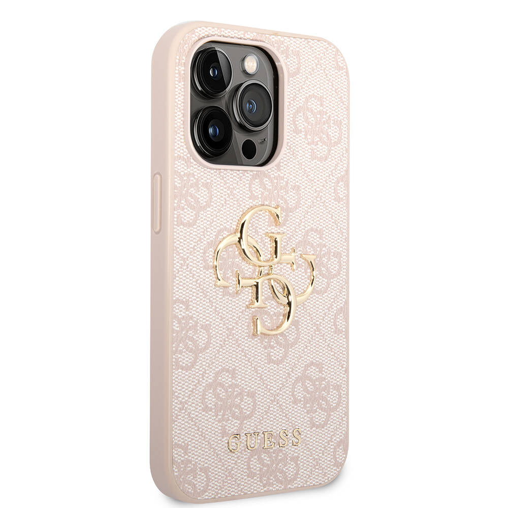 Apple iPhone 14 Pro Max Kılıf GUESS PU Deri Büyük Metal Logo Dizaynlı Kapak Gri