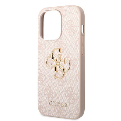 Apple iPhone 14 Pro Max Kılıf GUESS PU Deri Büyük Metal Logo Dizaynlı Kapak Pembe