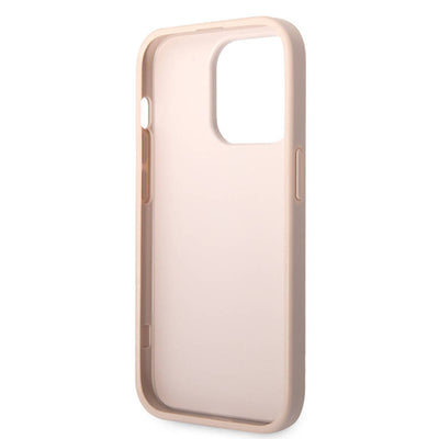 Apple iPhone 14 Pro Max Kılıf GUESS PU Deri Büyük Metal Logo Dizaynlı Kapak Pembe